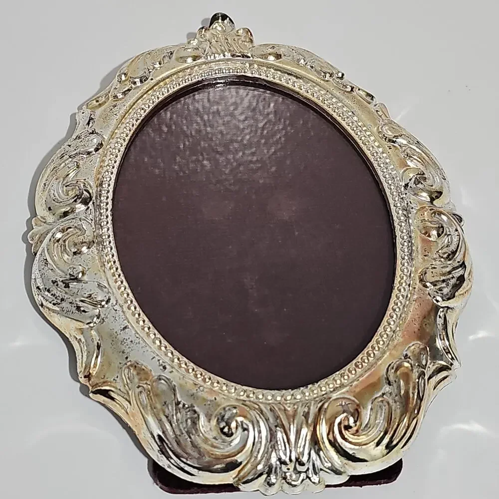 Vintage Teleflora Silver Plated Oval Photo Frame Ornate Rococo Baroque Coquette